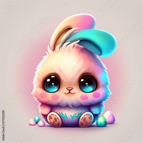 Cute Happy Chibi Easter bunny. Generative AI  46