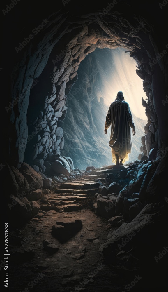 Jesus Rises from the Cave. AI Generative. Stock Illustration | Adobe Stock