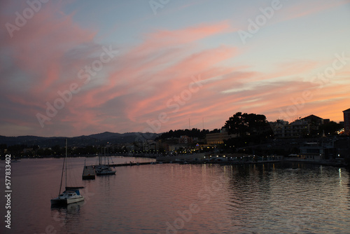 Beautiful view of corfu town sunset from old fortress ,Greece