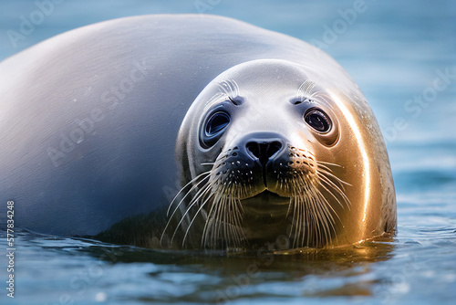 cute beautiful seal lies on the shore of the ocean waters, generative AI