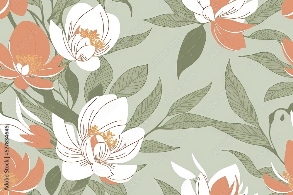 Magnolia figo flowers background. Seamless flat painting. Beautiful tribal generative ai art background Magnolia figo flowers background. Seamless flat painting. Beautiful tribal generative ai art background