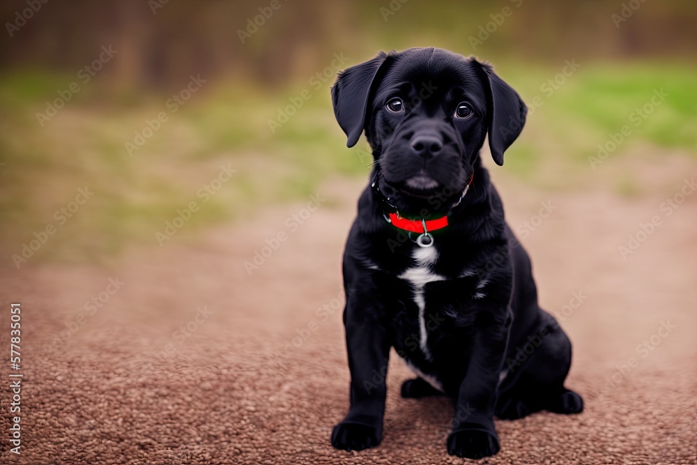 Black Young Cane Corso Dog Sit On Green Grass Outdoors, generative ai. Big Dog Breeds. Summer Season Black Young Cane Corso Dog Sit On Green Grass Outdoors, generative ai. Big Dog Breeds. Summer Season