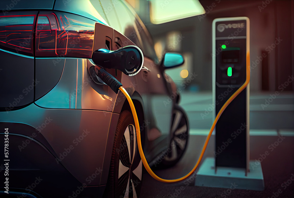 Electric car charging created with AI Electric car charging created with AI