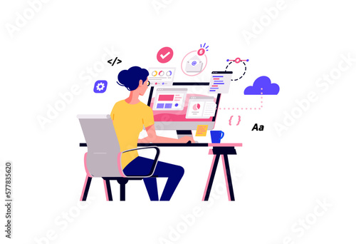 Fotografia Working at home vector flat style illustration