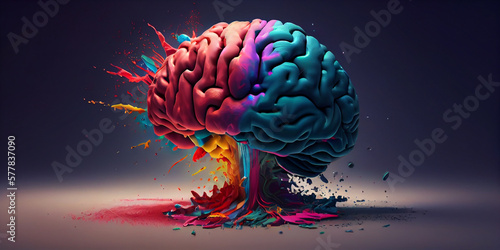 Concept art of a human brain exploding,Generative AI © ARAMYAN
