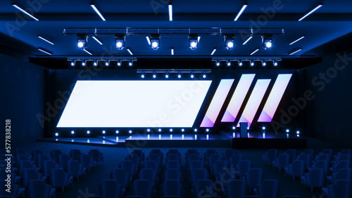 3D render of Empty stage Design for mockup, stage event with led screen photo