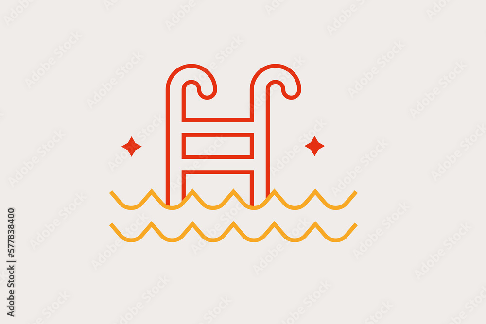 Obraz premium Minimalistic pool swimming vector illustration in flat style design. Geometric pool icon for website,app,ui ux,web design,business,marketing,landing,web development concept 
