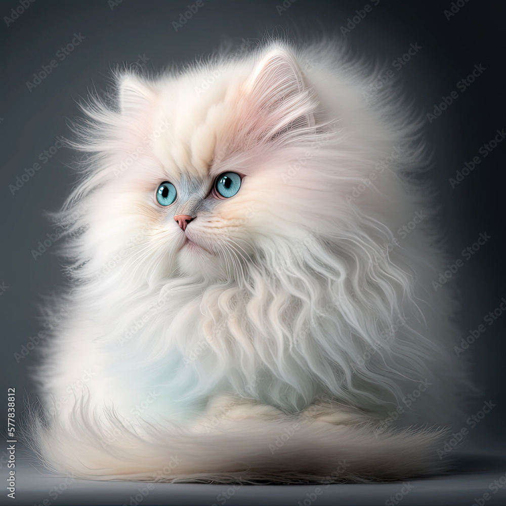 White persian kitten with pastel fur, Generative AI