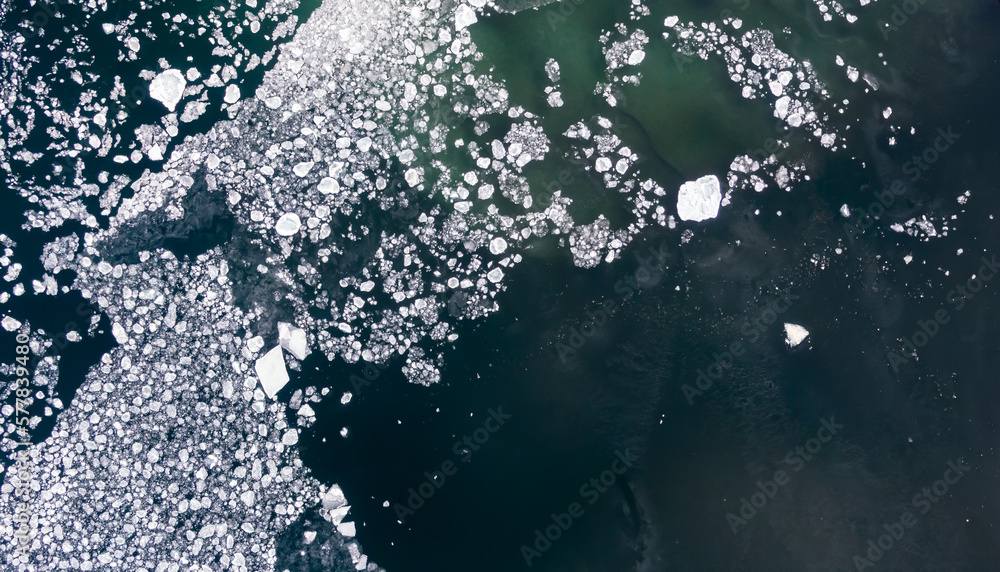 Vertical view of the icy waters of Lake Michigan in winter