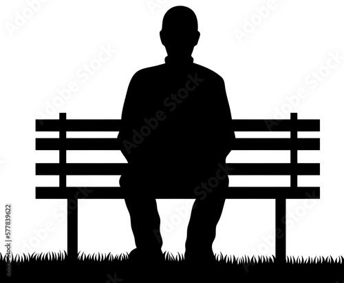 Silhouette of a lonely man sits on a bench. Waiting man.