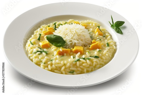Risotto is an Italian dish that is made with Arborio rice, butter, and broth. It is a versatile dish that often includes vegetables, Parmesan cheese, and other ingredients such as mushrooms, herbs, 