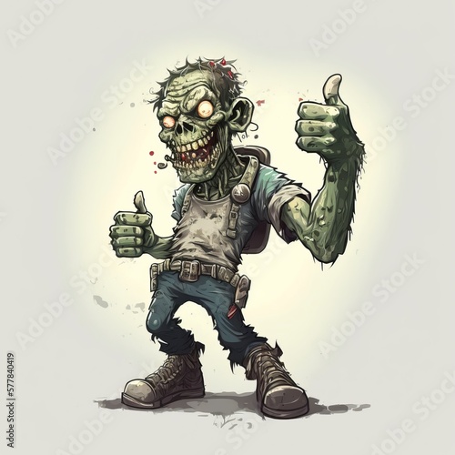 Zombie Character Giving Thumbs Up Gesture on White Background for Stock Illustration, Generative AI