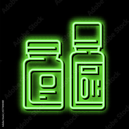 bottles with homeopathy medical drug neon glow icon illustration