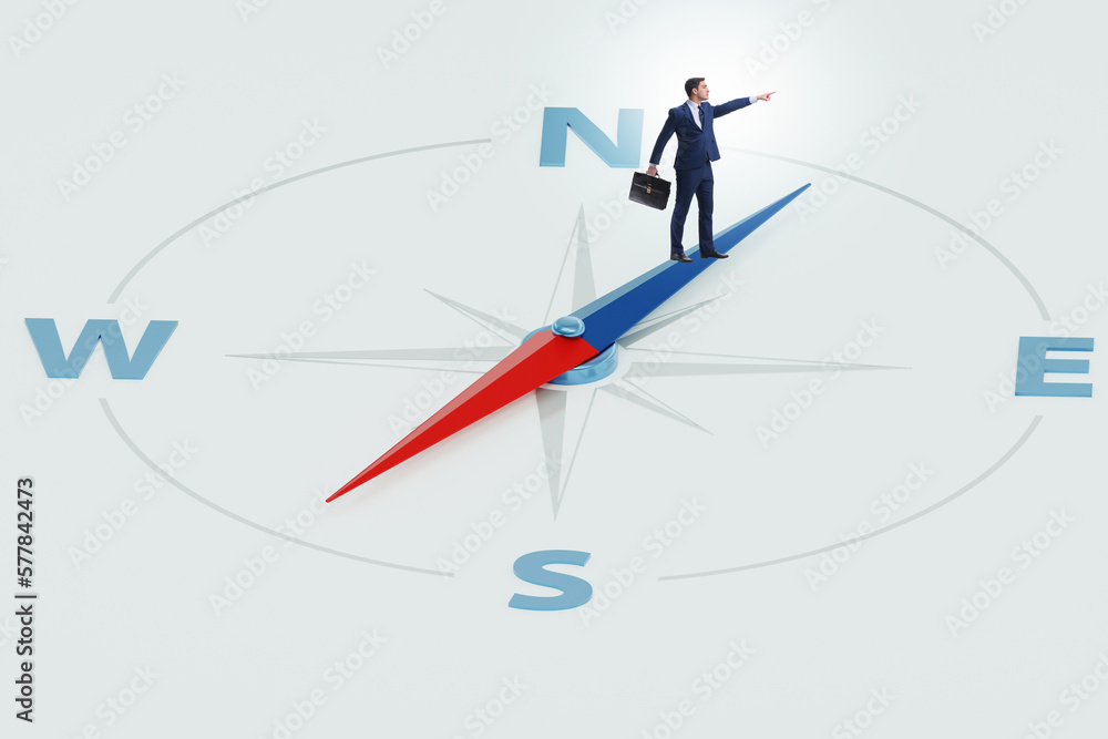 Businessman with compass looking for direction Businessman with compass looking for direction