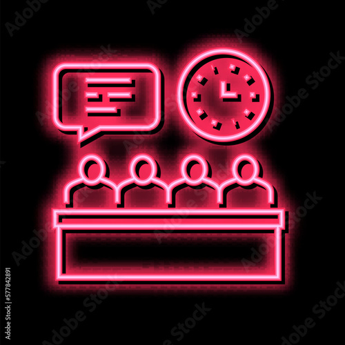 meeting and discussion directors of manufacturing factory neon glow icon illustration