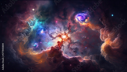 Nebula and galaxies in outer space endless universe generative AI