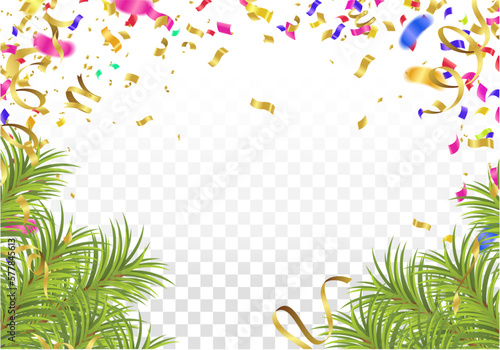 Holiday background with balloons, flags, streamer. Multicolored bright buntings garlands with confetti and air balls isolated on background photo