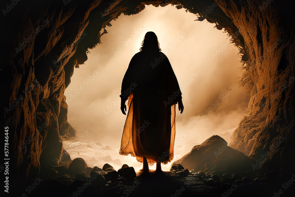 Jesus Rising From The Dead Sihouetted Figure Leaving Cave Tomb jesus-rising-from-the-dead-sihouetted-figure-leaving-cave-tomb