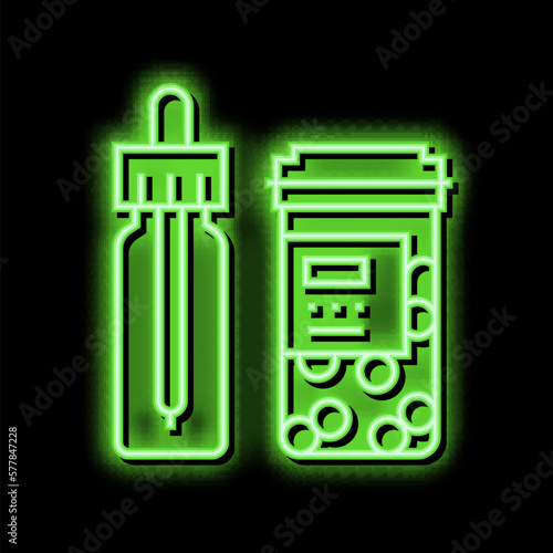 vitamin homeopathy package with pipette neon glow icon illustration