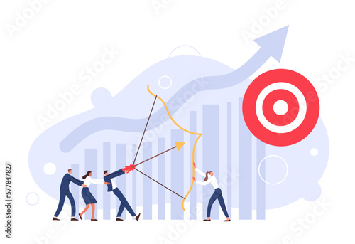 Group of business people shooting an arrow at a target