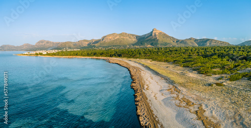 Canvas Print Sa Canova, Mallorca from Drone. Beach Aerial Photo