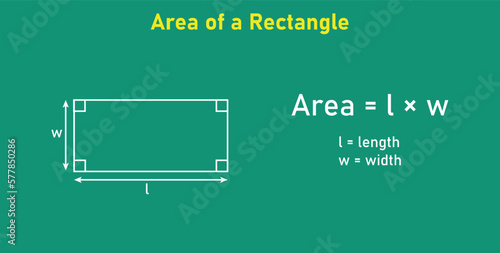 Area formula of rectangle shapes. Area formulas for rectangle 2d shapes. Vector illustration isolated on chalkboard.