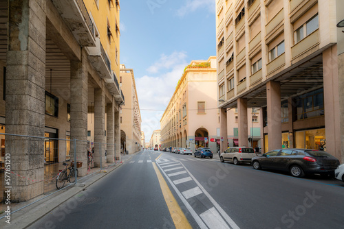 Fotobehang View from the Via Grande, the main street of Livorno, Italy, looking towards the Piazza della Repubblica