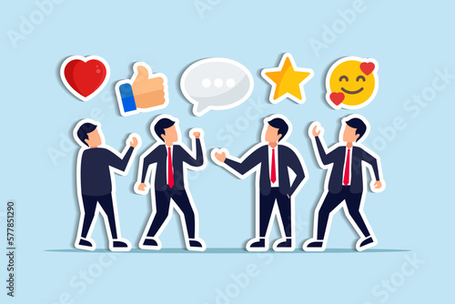Customer feedback, user experience or client satisfaction, opinion for product and services, review rating or evaluation concept, young adult people giving emoticon feedback such as stars, thumbs up. 