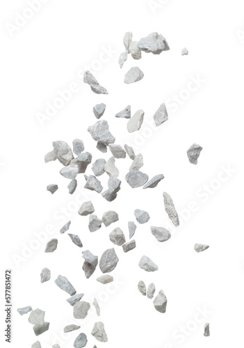 Obraz na plátne Rock gravel fall down pouring, gray stone pebbles rock explode abstract cloud fly