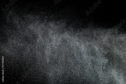 Million of Star Dust, Photo image of falling down shower rain snow, heavy snows storm flying. Freeze shot on black background isolated overlay. Spray water fog smoke as star particle on wind