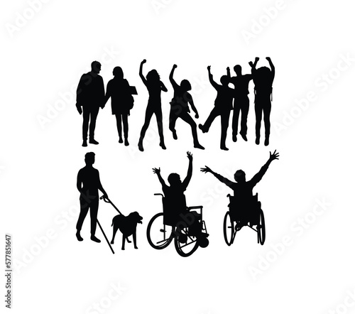 Happy and Enthusiastic People's Activities Silhouettes, art vector design