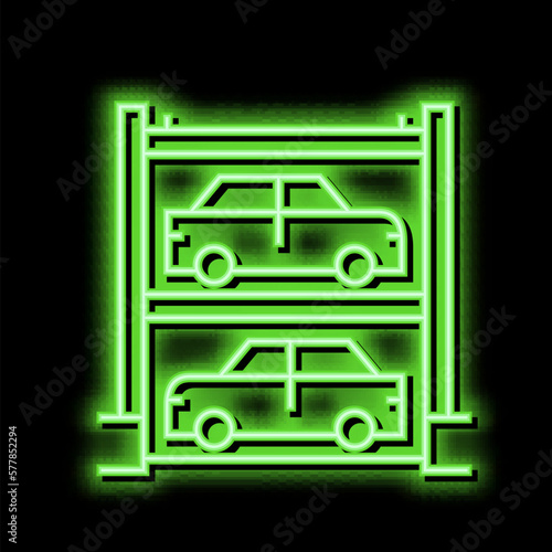 multilevel automobile parking neon glow icon illustration