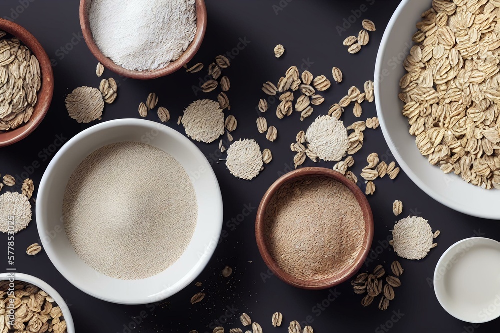 View of Rolled oats, toasted cereal, high fiber, 3D realistic organic ...