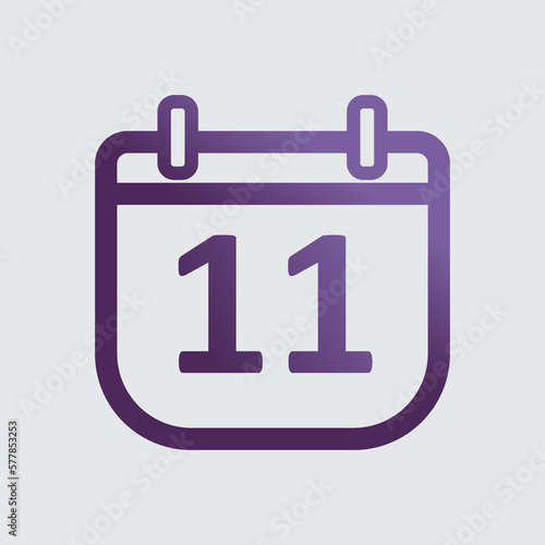 purple color minimalist calendar icon. Day 11 calendar symbol. outline calendar with gradient. simple design. Isolated vector item. notification, memo, organization, time management. day eleven