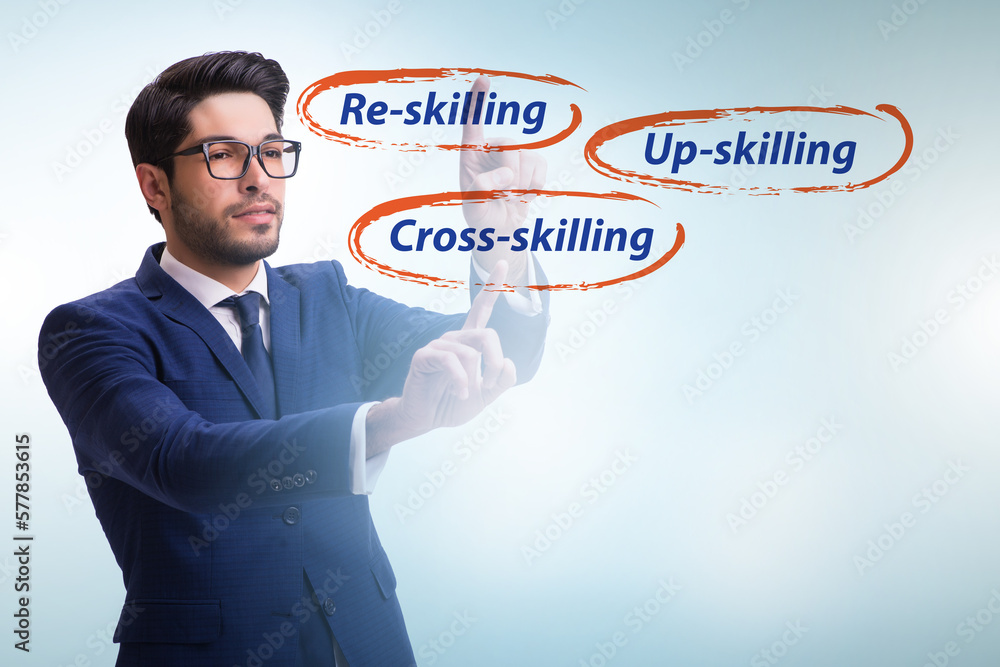 Re-skilling and upskilling in learning concept Re-skilling and upskilling in learning concept