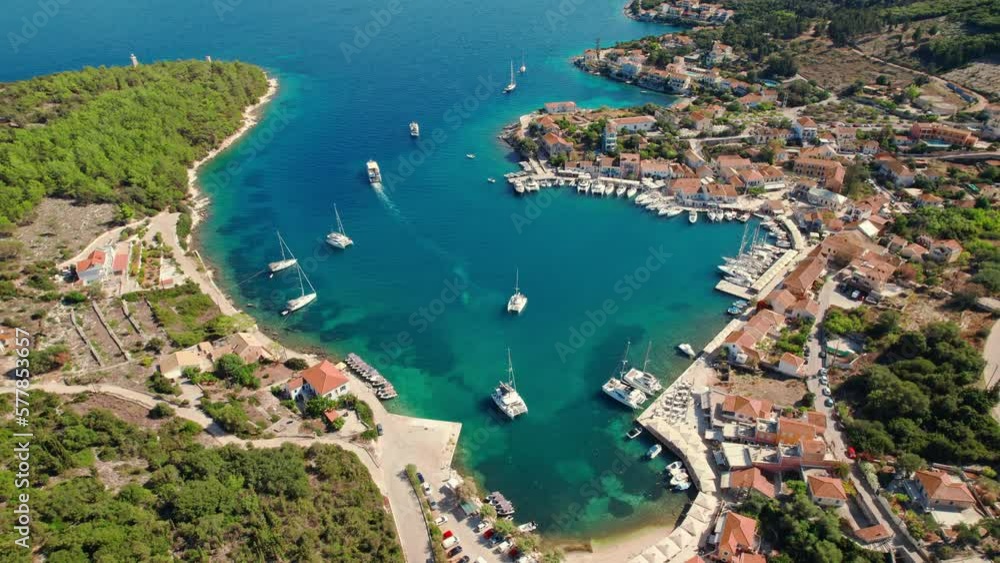 Aerial view of the picturesque Fiskardo village and port Kefalonia, Greece Aerial view of the picturesque Fiskardo village and port Kefalonia, Greece