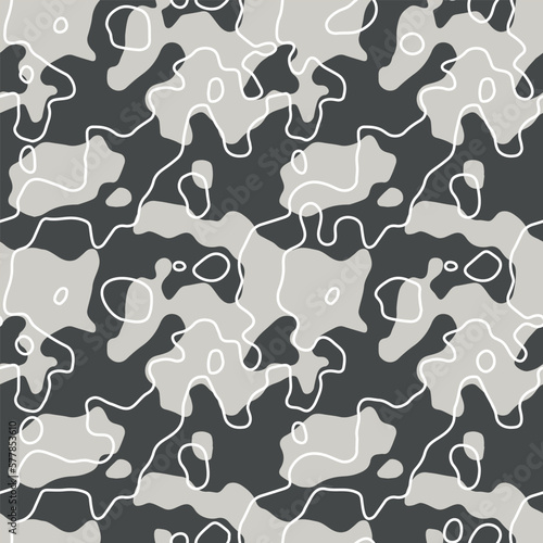 Vector seamless pattern. Free-form organic shapes. Stylish structure of natural spots and lines. Hand-drawn abstract background. Can be used as a swatch. Abstract natural print.