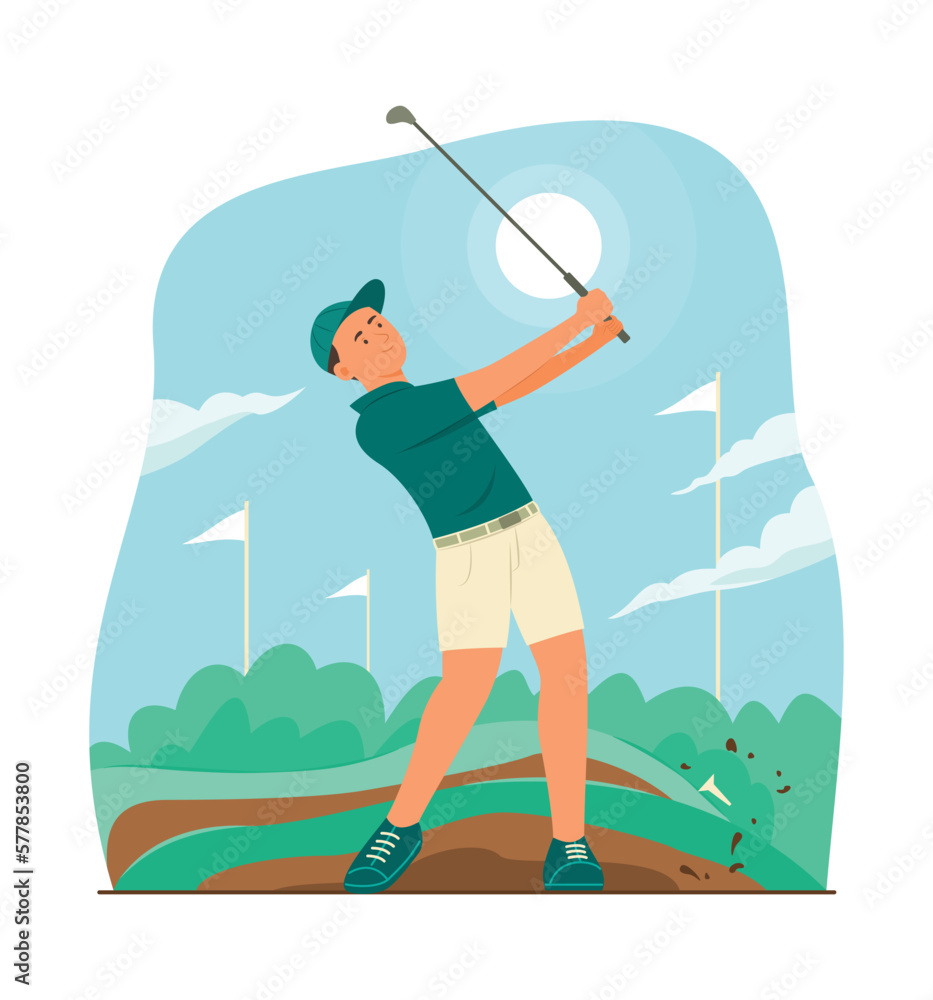 Athlete Man Playing Golf in Golf Course