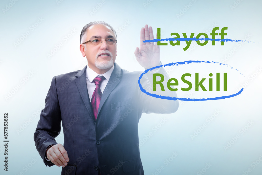 Re-skilling and upskilling in learning concept Re-skilling and upskilling in learning concept