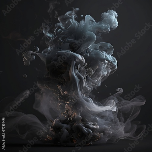 Smoke. Smoke explosion. Explosion of smoke on a dark background. Black and white smoke explosion. Generative AI.