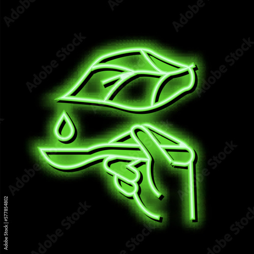 plant drop homeopathy liquid on spoon neon glow icon illustration