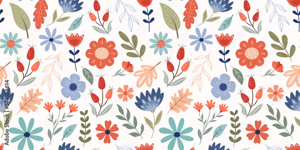 Floral pattern with leaves and plants Floral pattern with leaves and plants