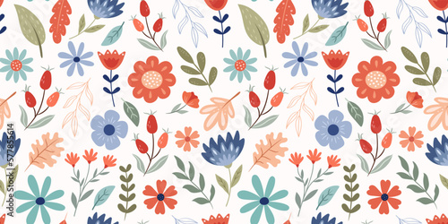 Floral pattern with leaves and plants