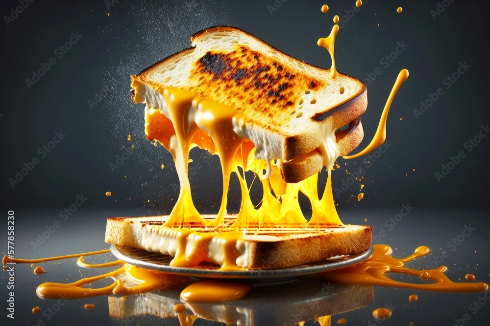 cheese melting on grill and dripping off sides of toasted bread