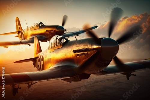 Fotografiet Engulfed in Flames - Second World War Fighter Jets Engage in Conflict Generative