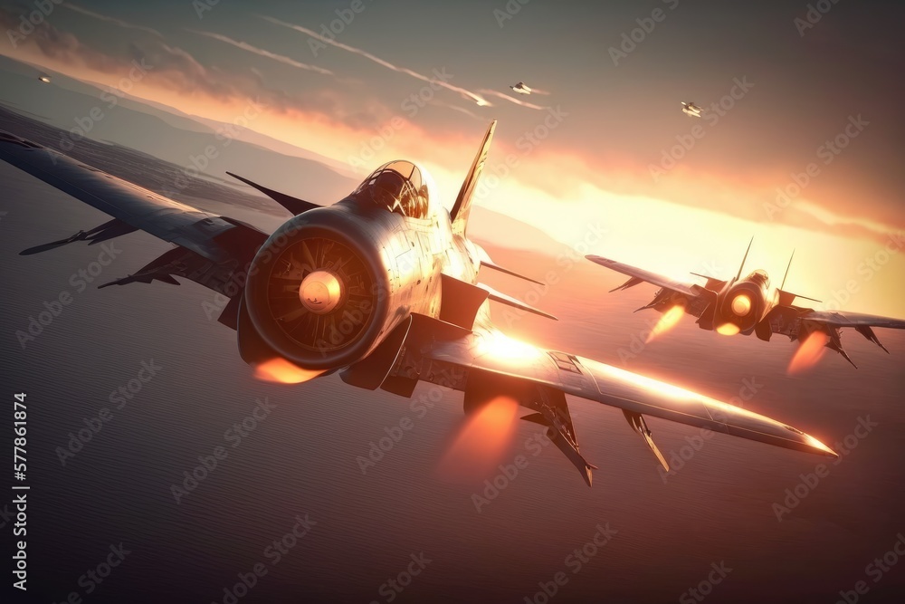 Sky High Firepower - Second World War Fighter Jets Engage in a Airfight Generative AI
 - obrazy, fototapety, plakaty 