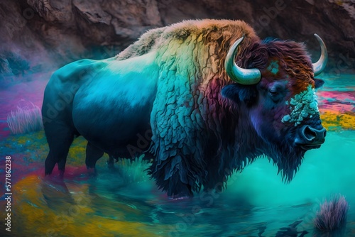 buffalo in water created using AI Generative Technology