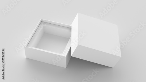 Square open box packaging mockup on white background. Template for your design