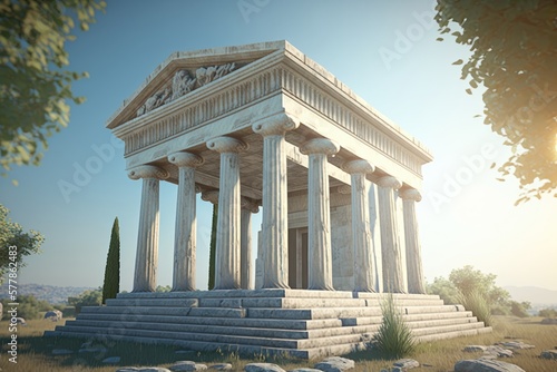 Airy Ambience - Admiring the Idyllic Greek Temple in the Sun Generative AI 