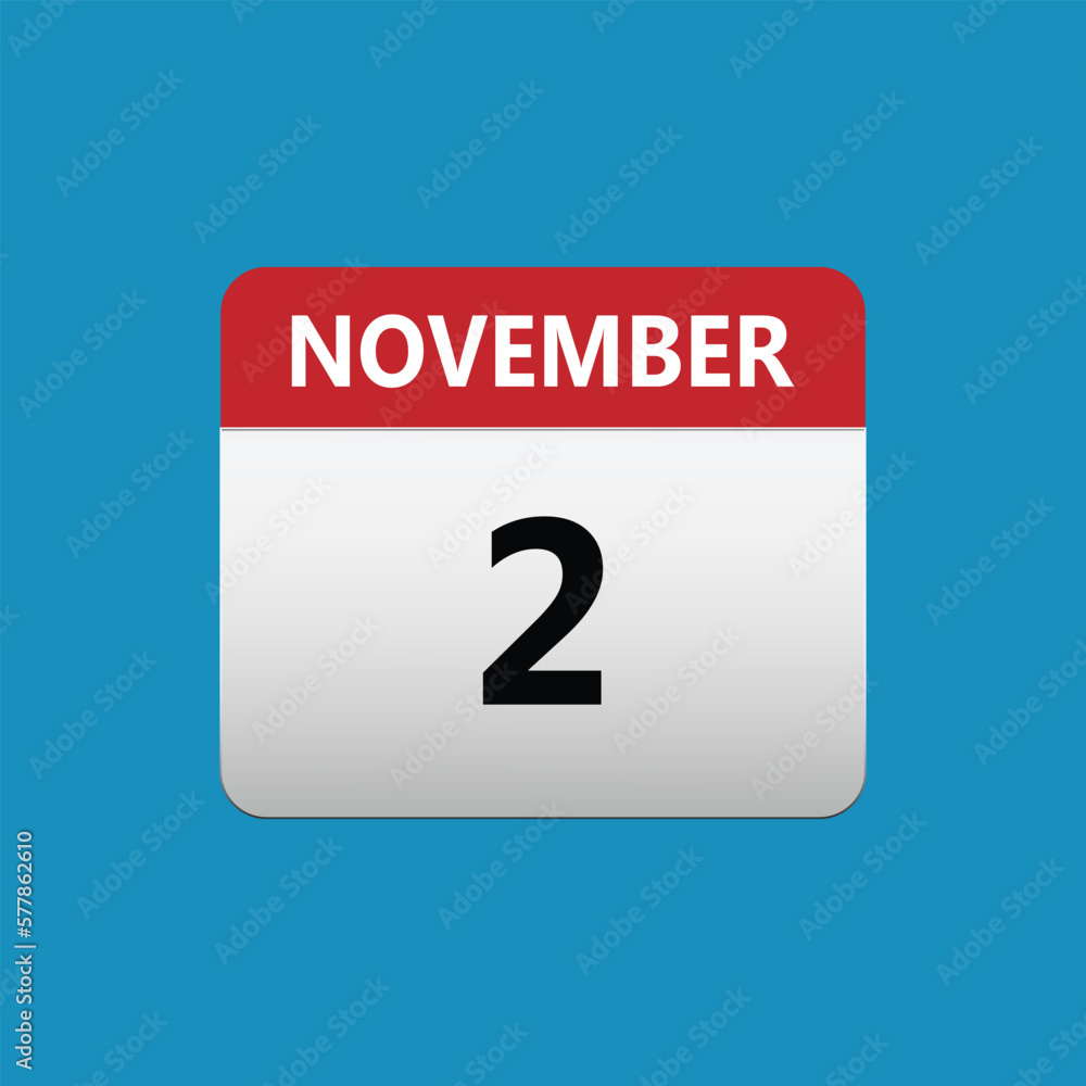 2th November calendar icon. November 2 calendar Date Month icon. Isolated on blue background 2th November calendar icon. November 2 calendar Date Month icon. Isolated on blue background